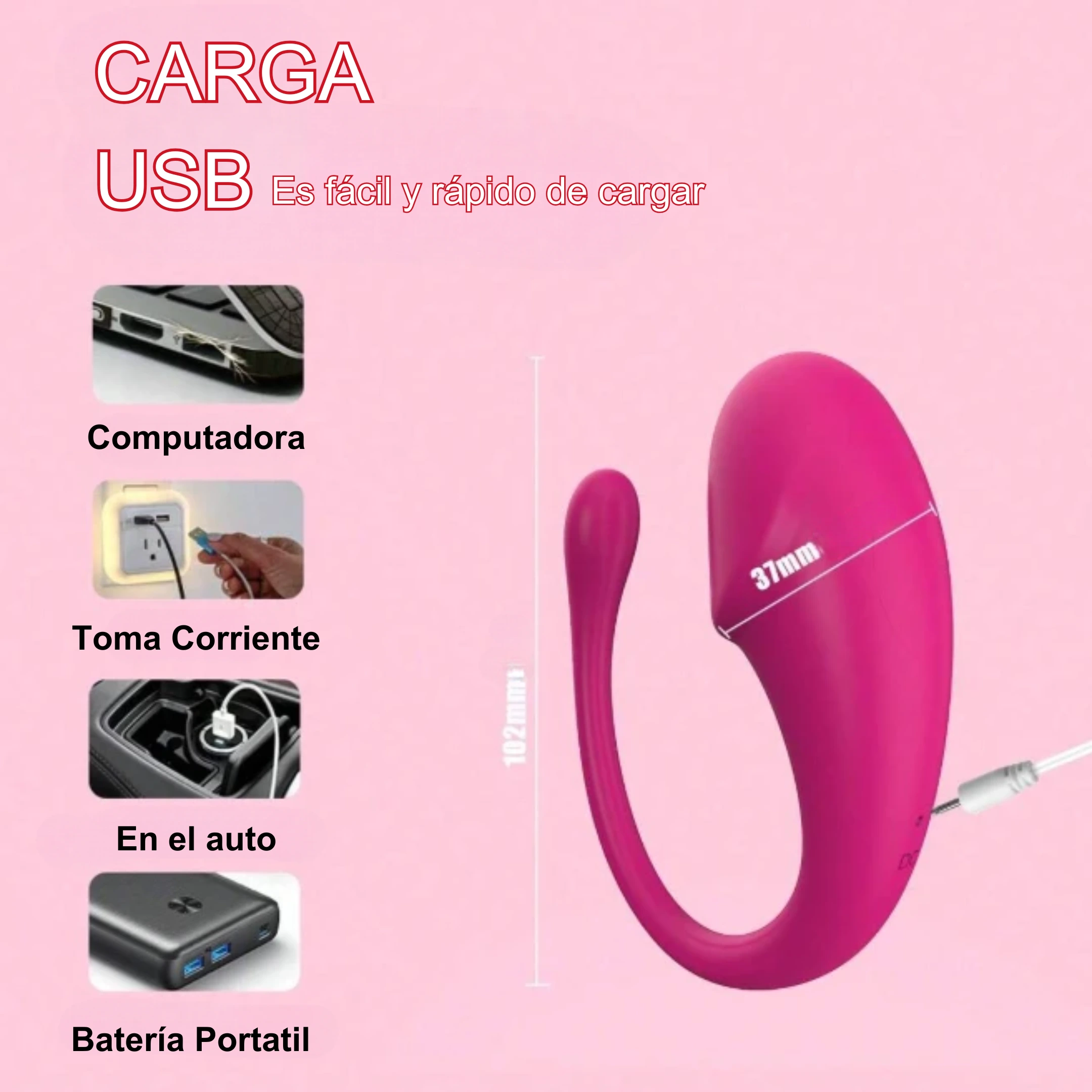 Potente vibrador para punto G y con una extensión para clítoris, controlado por Teléfono y a prueba de agua