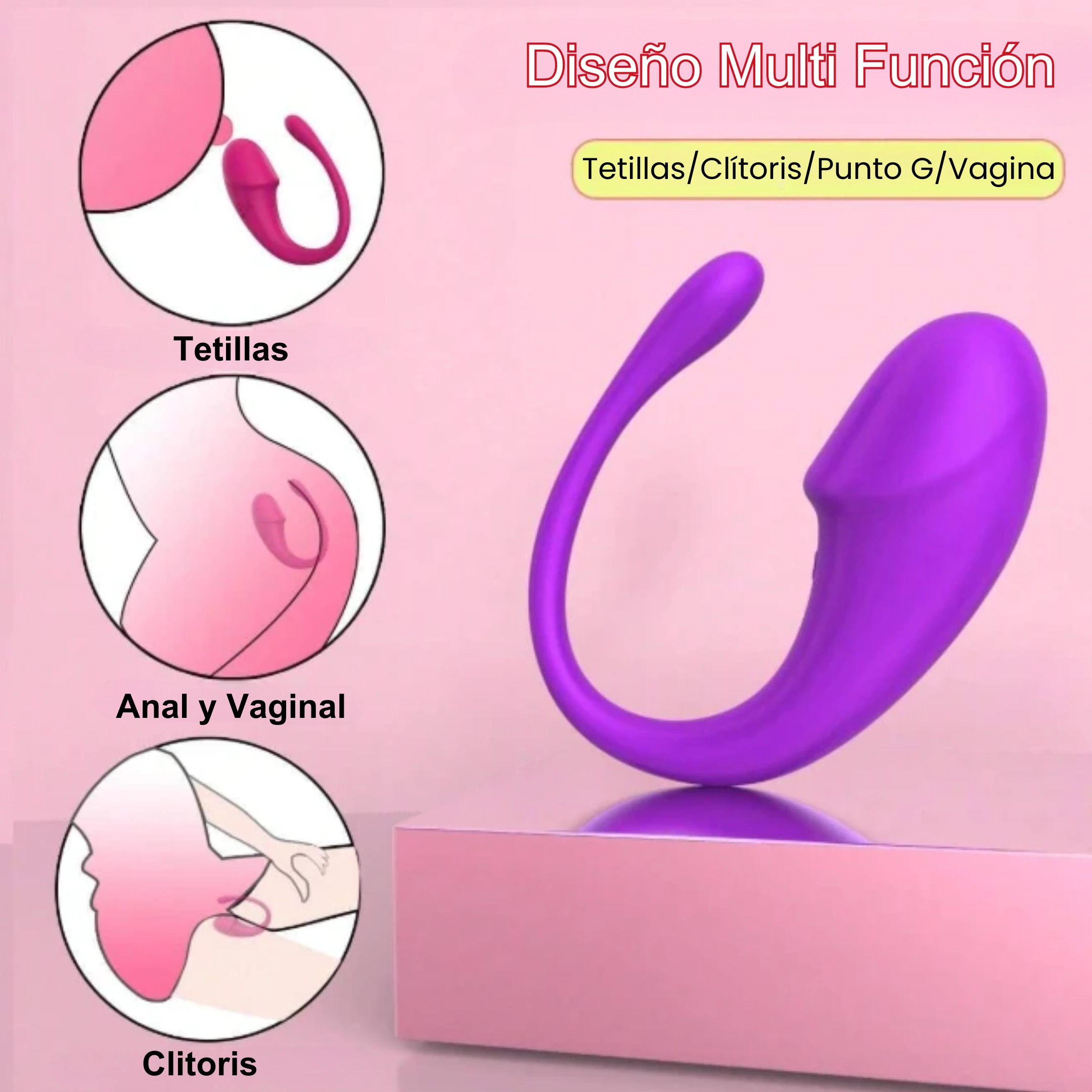 Potente vibrador para punto G y con una extensión para clítoris, controlado por Teléfono y a prueba de agua