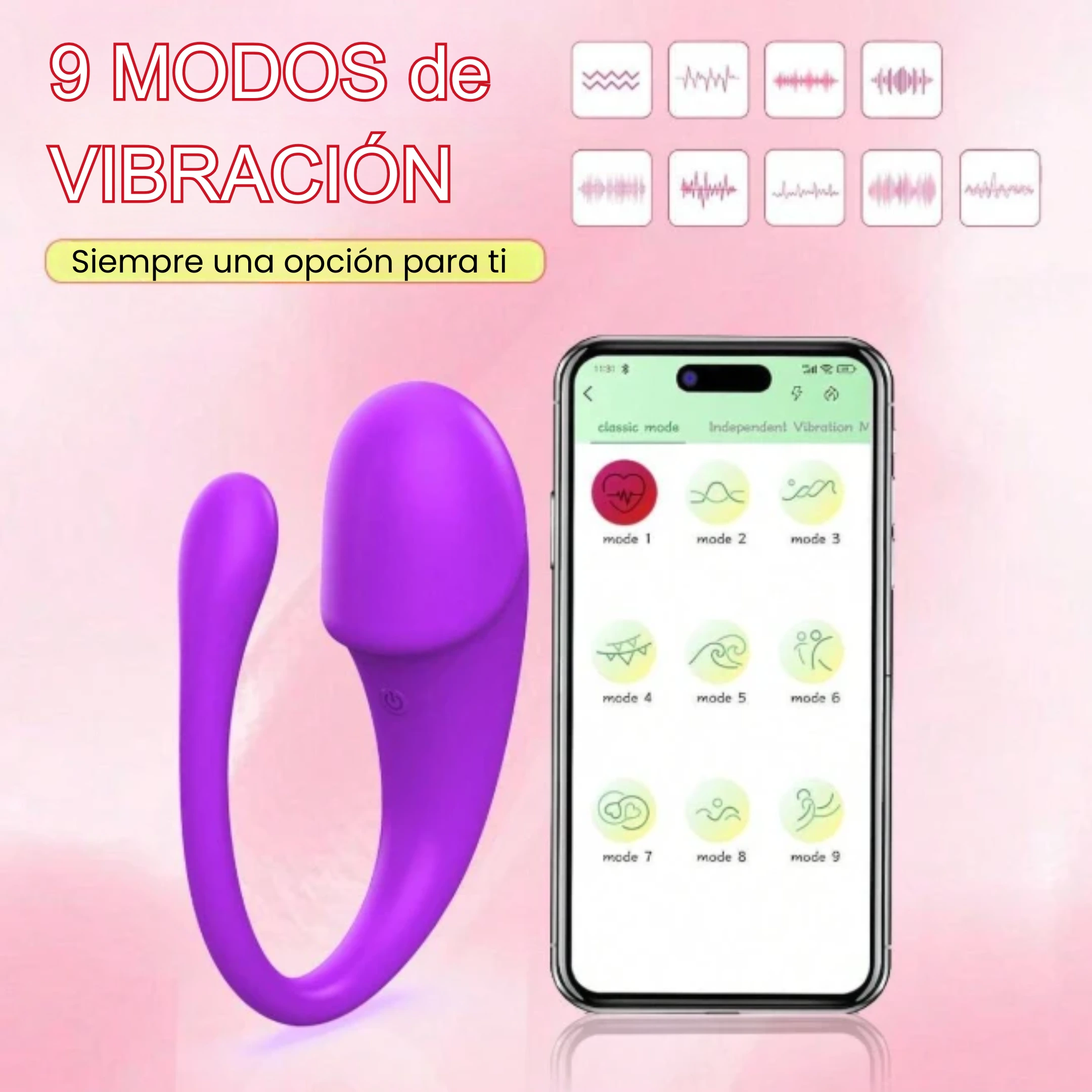 Potente vibrador para punto G y con una extensión para clítoris, controlado por Teléfono y a prueba de agua