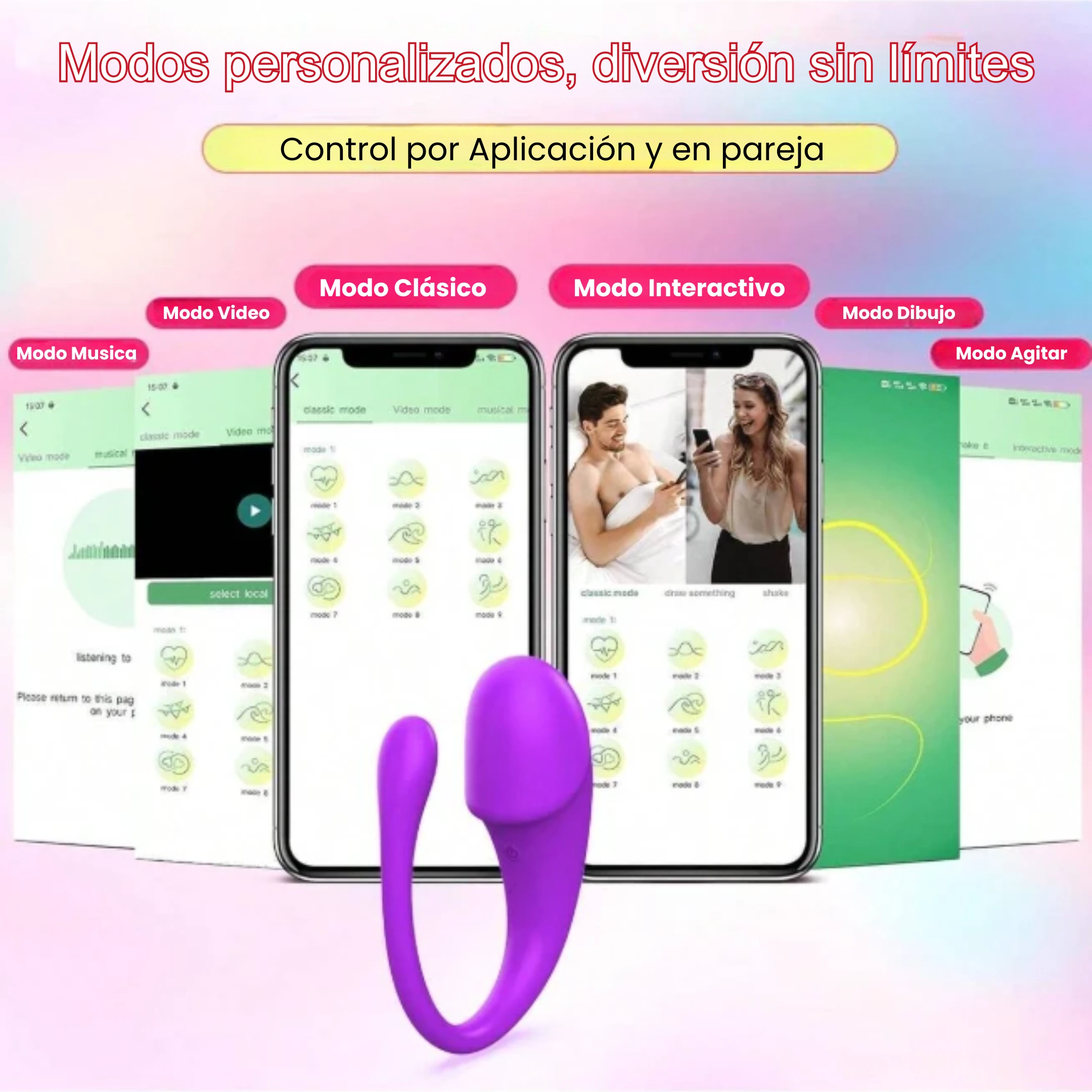 Potente vibrador para punto G y con una extensión para clítoris, controlado por Teléfono y a prueba de agua