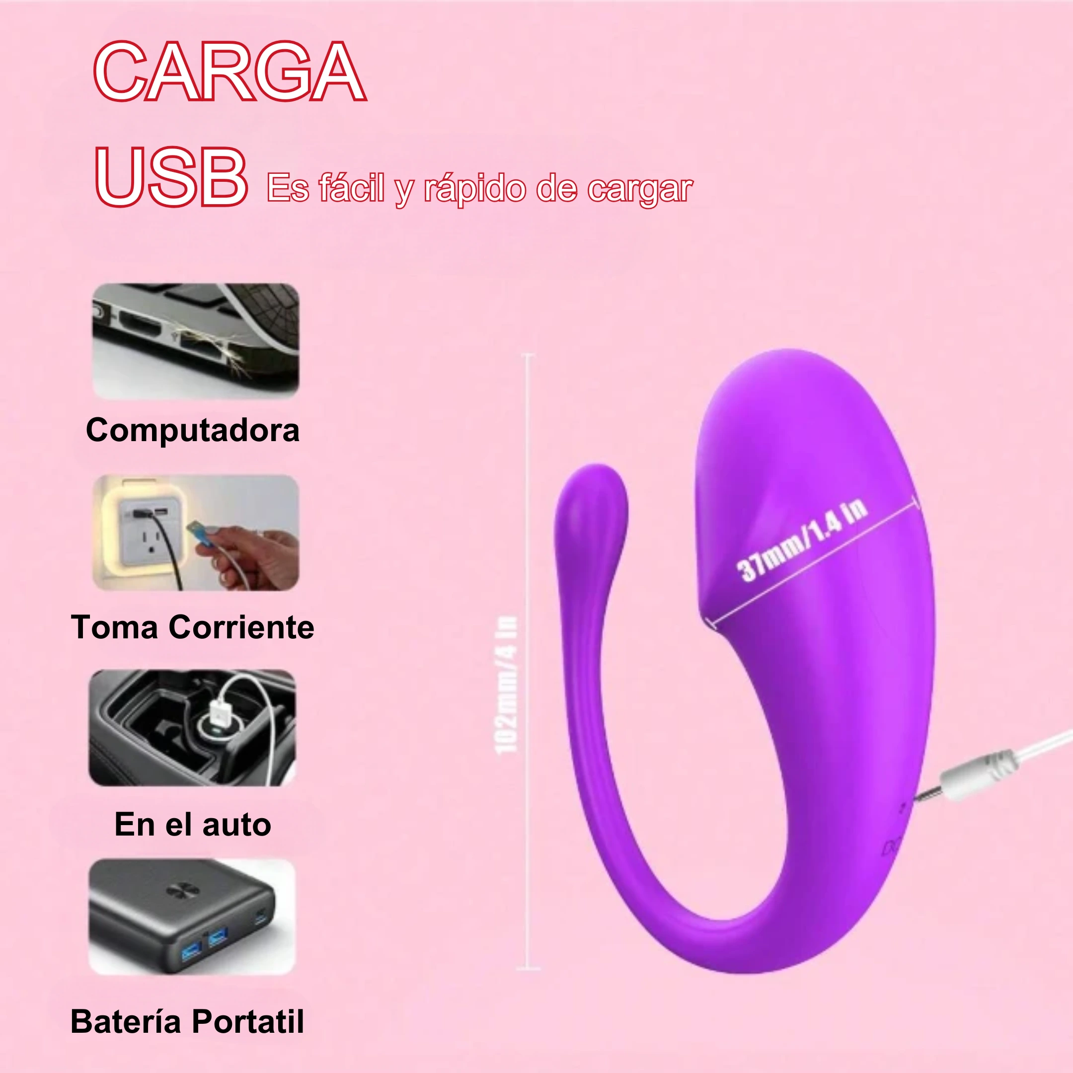 Potente vibrador para punto G y con una extensión para clítoris, controlado por Teléfono y a prueba de agua